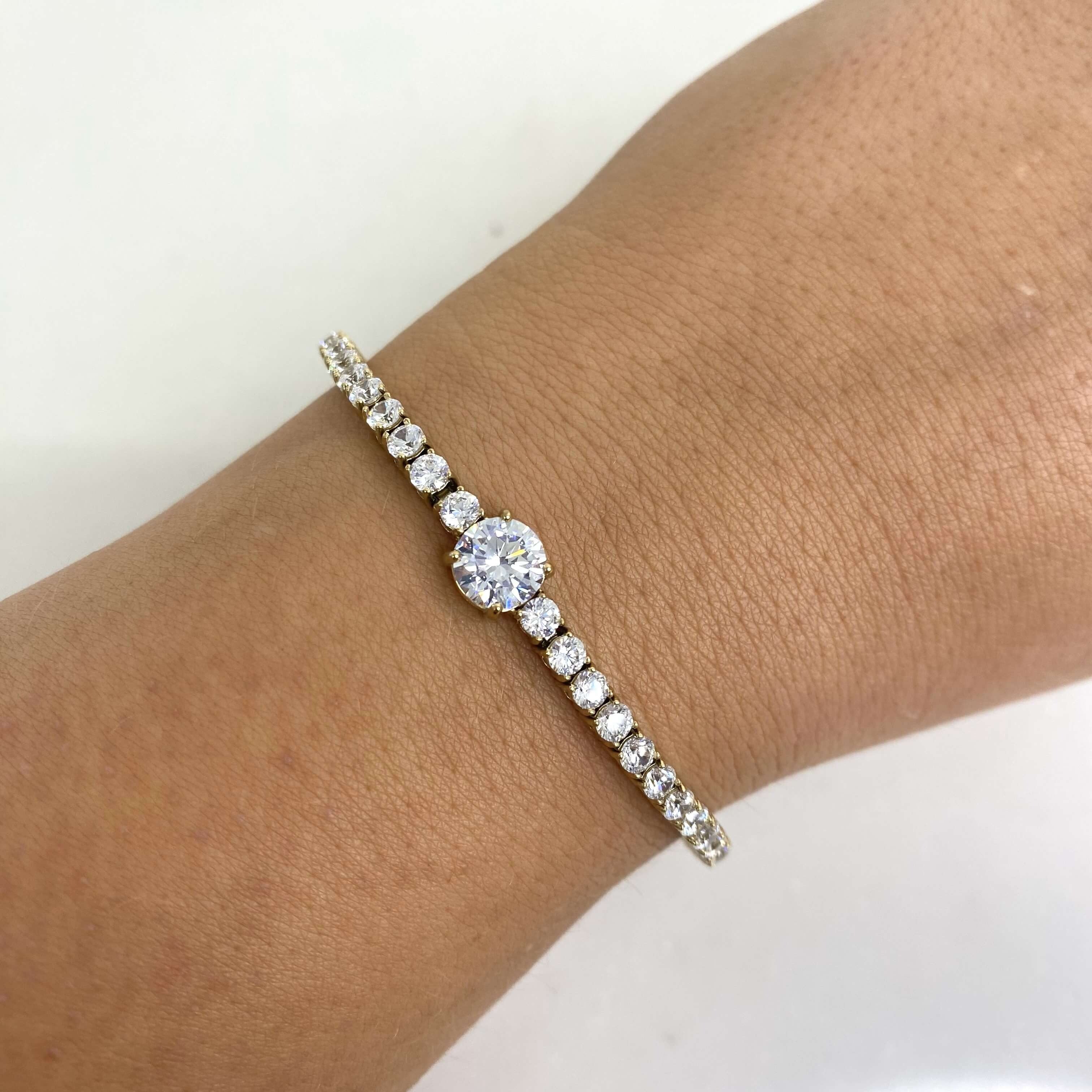Rose Gold Plate Crystal Tennis Bracelet UBB28128 - Jewellery from Hillier  Jewellers UK